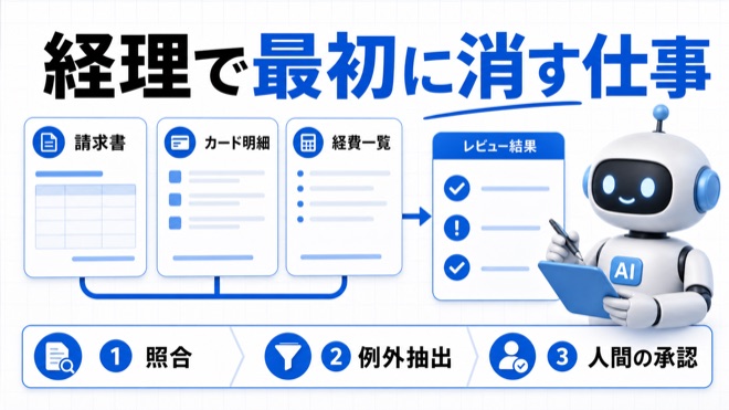 請求書・カード明細・経費一覧をAIが照合する図解