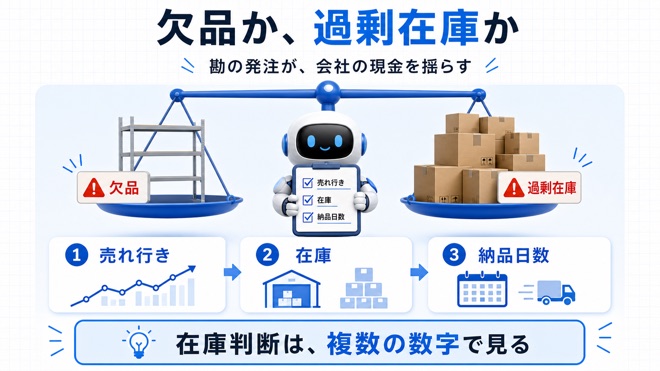 欠品と過剰在庫のリスクを比較する図