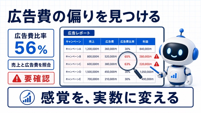 広告レポートから費用の偏りを見つける図