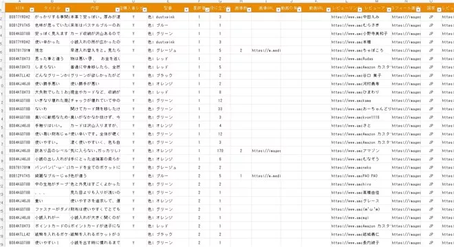 セラースプライトからダウンロードしたCSVファイル